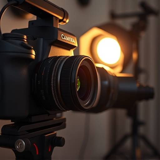 Close-up of professional photography equipment, including cameras and lenses, at Aurora Creative Studio