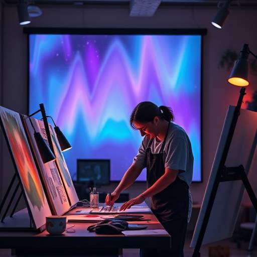 Two artists collaborating on a design project at Aurora Creative Studio